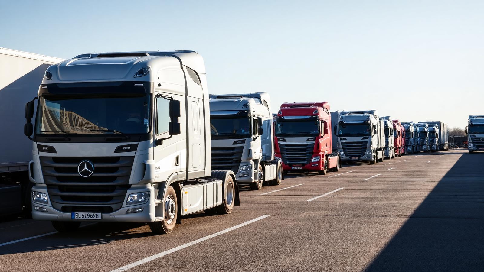 Camions alignés sur notre parc de dépôt-vente