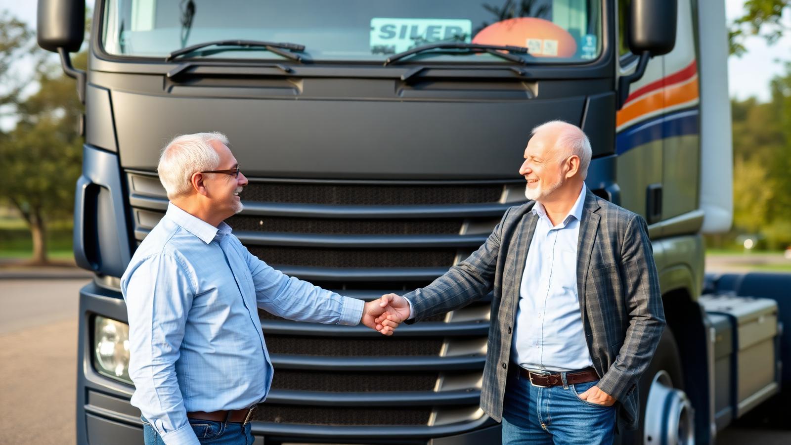 Poignée de main devant un tracteur routier repris par VDT